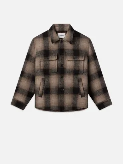 Padded Plaid Shirt Jacket in Brown Plaid
