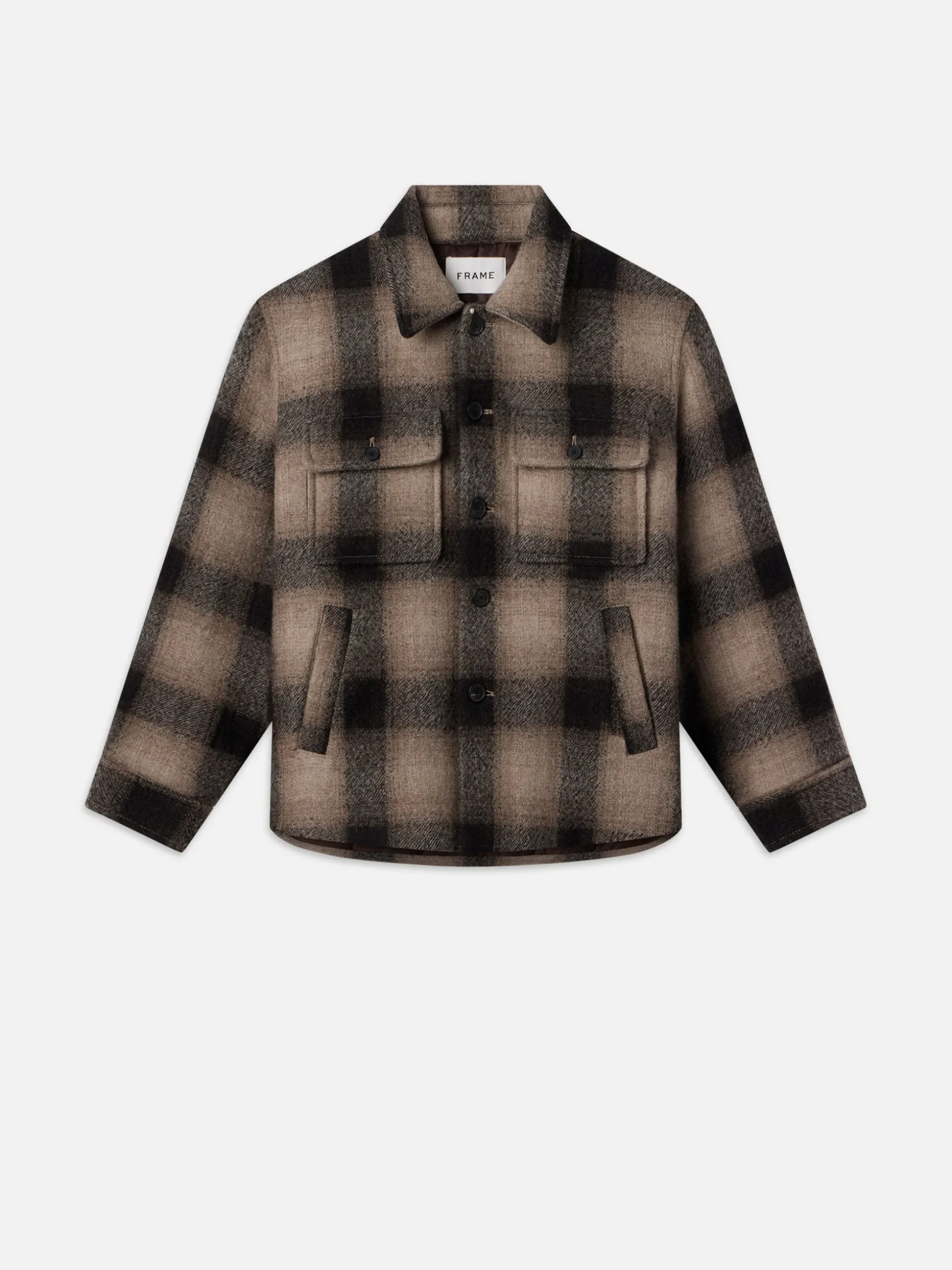 Padded Plaid Shirt Jacket in Brown Plaid