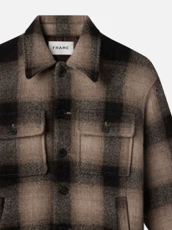 Padded Plaid Shirt Jacket in Brown Plaid