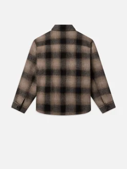 Padded Plaid Shirt Jacket in Brown Plaid