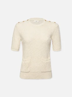 Patch Pocket Short Sleeve Sweater in Cream