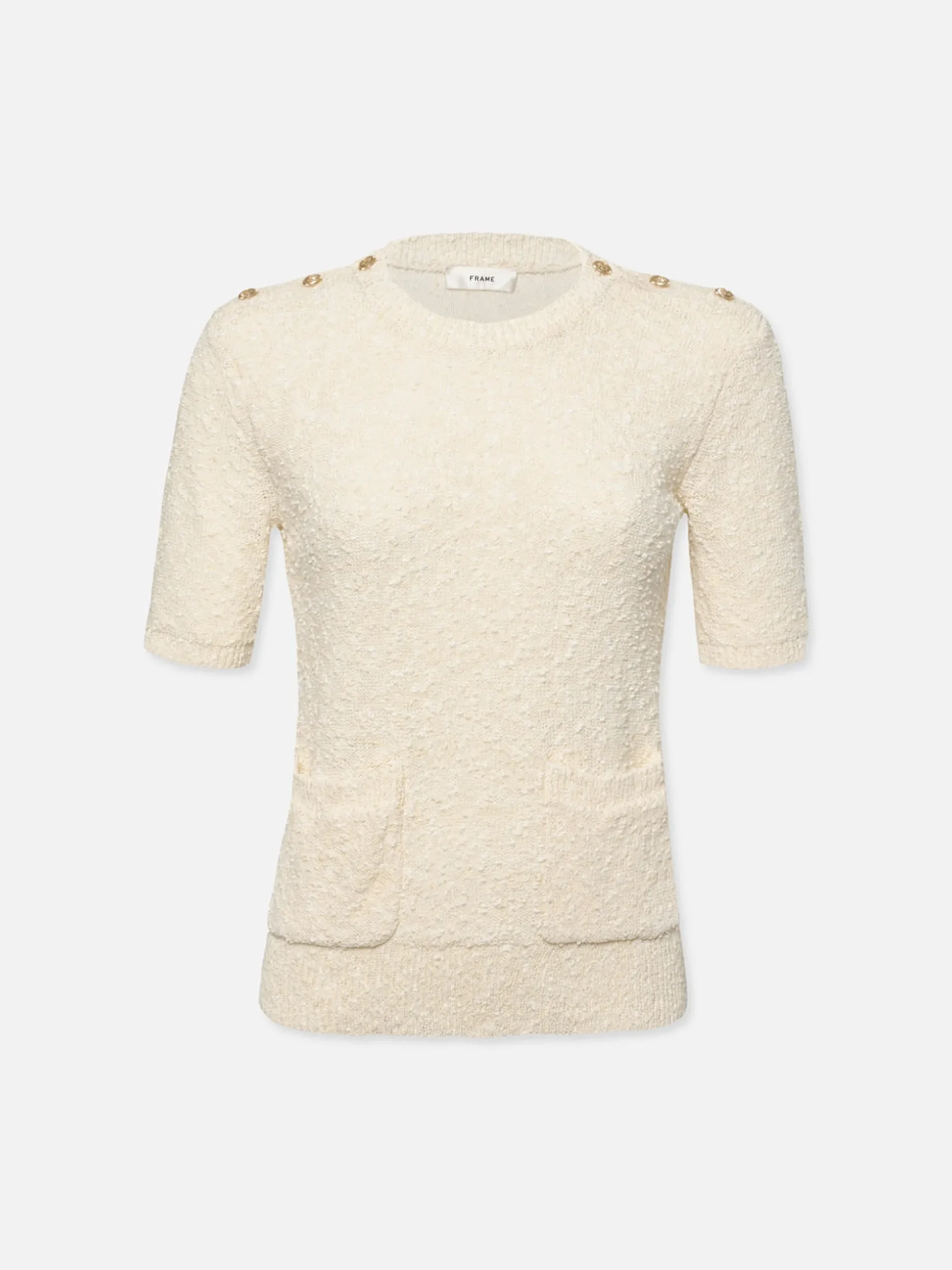 Patch Pocket Short Sleeve Sweater in Cream