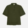 Pleated Button Up Blouse in Military
