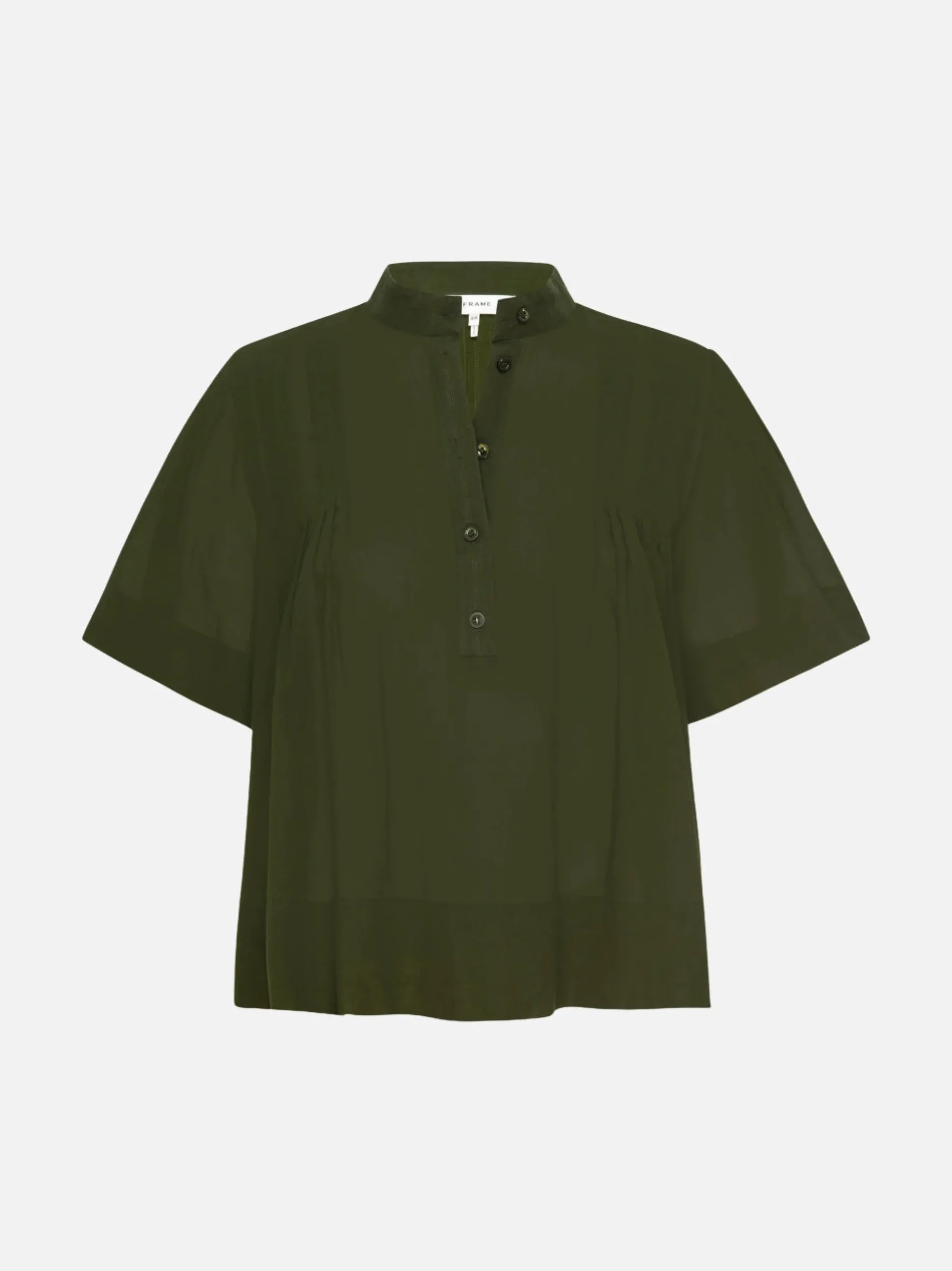 Pleated Button Up Blouse in Military