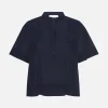 Pleated Button Up Blouse in Navy