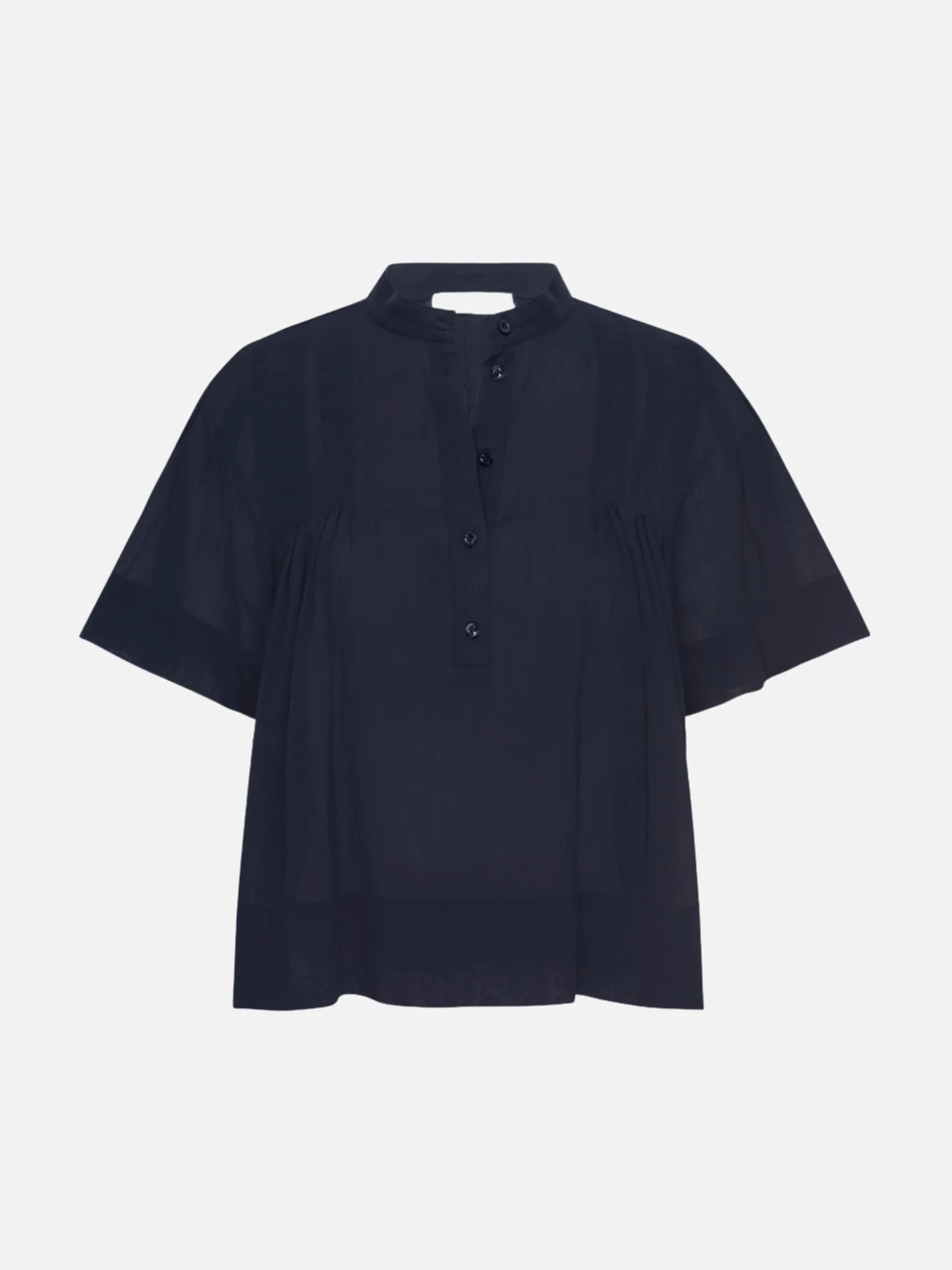 Pleated Button Up Blouse in Navy