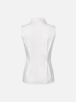 Pleated Sleeveless Shirt in White