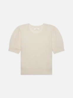 Pointelle Puff Sleeve Sweater in Cream