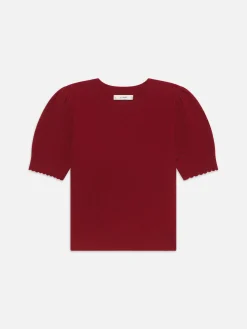 Pointelle Puff Sleeve Sweater in Paprika