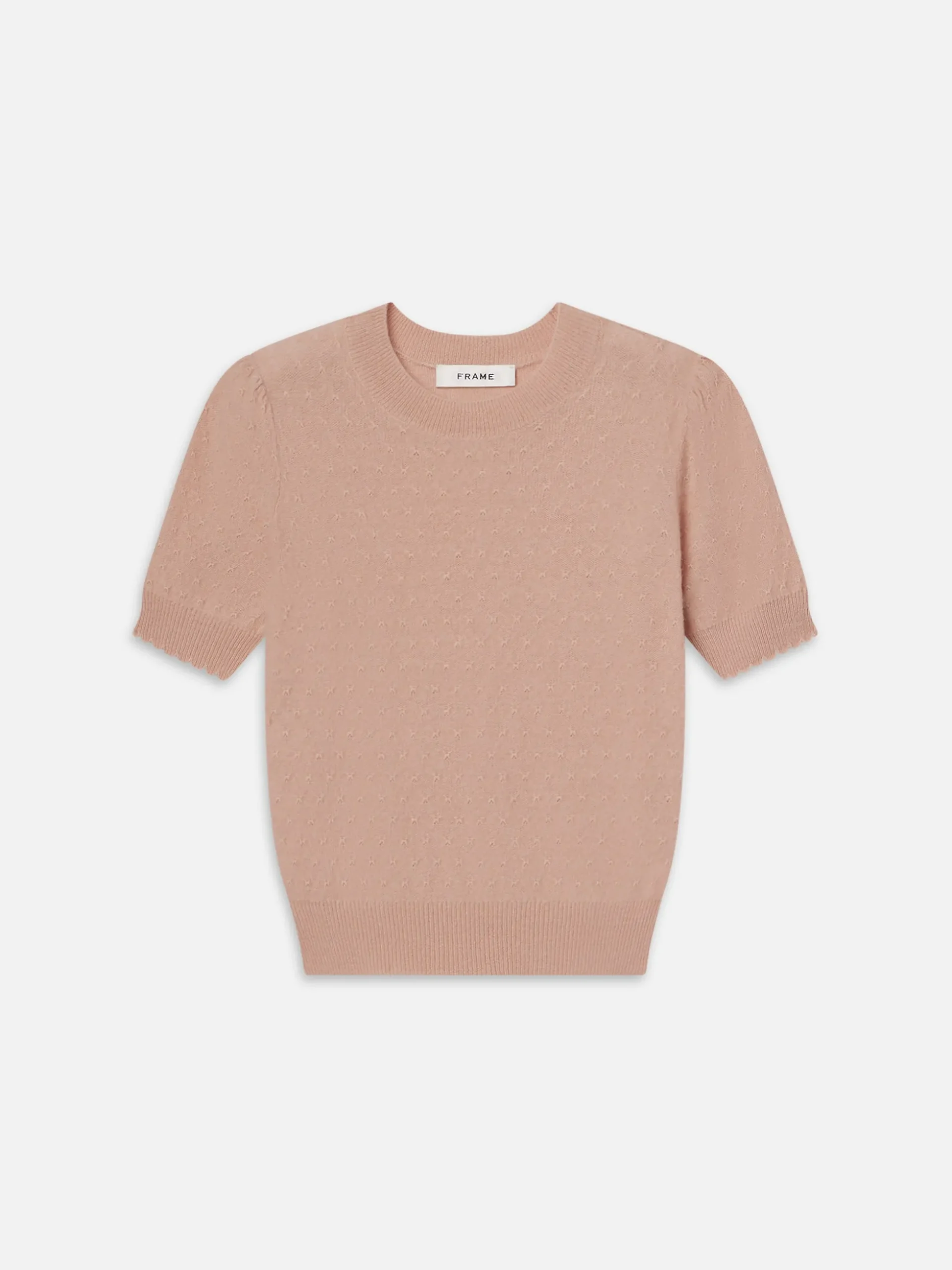Pointelle Puff Sleeve Sweater in Peony