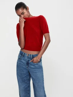 Pointelle Puff Sleeve Sweater in Paprika