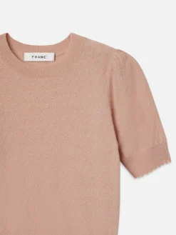 Pointelle Puff Sleeve Sweater in Peony