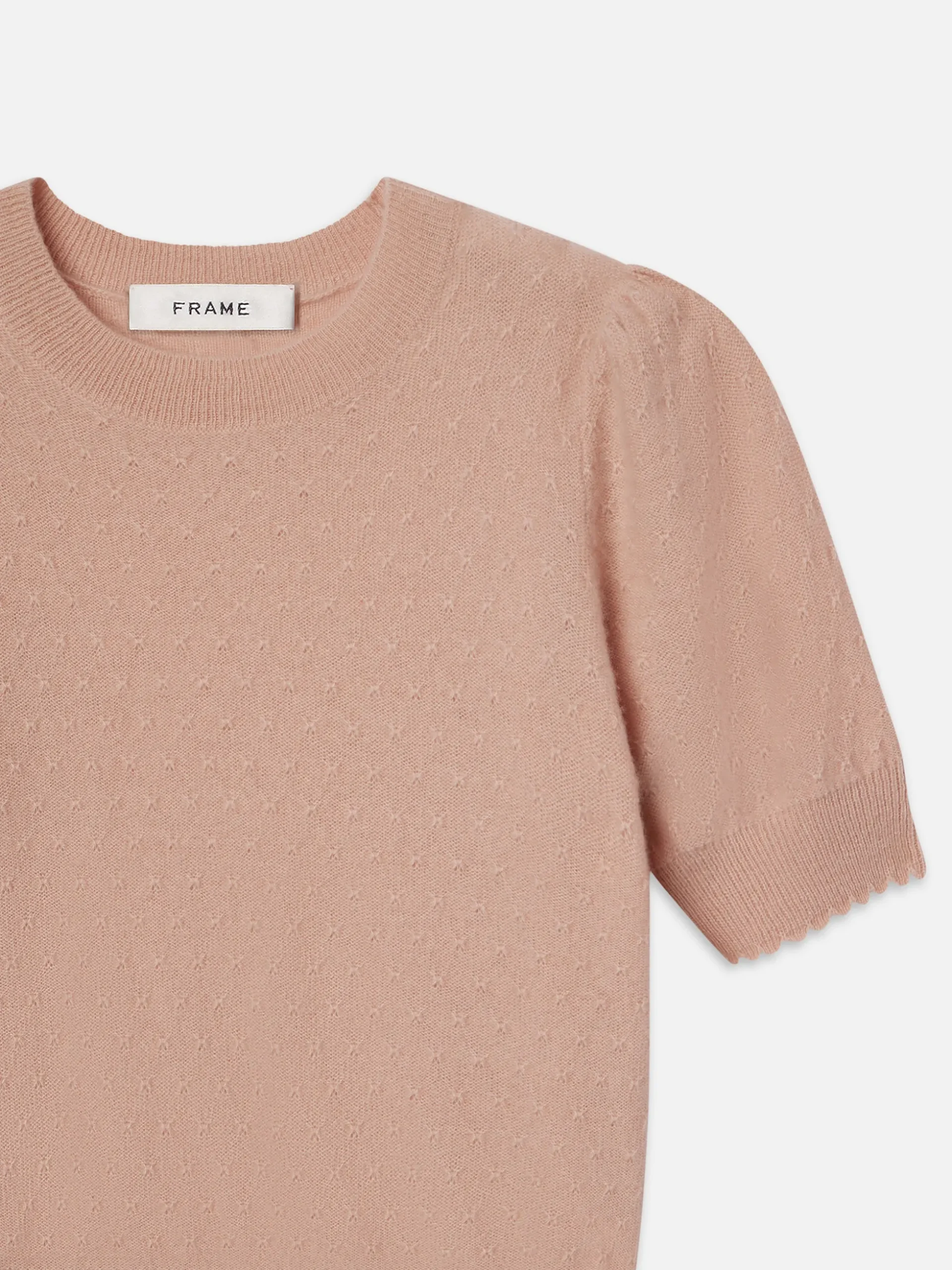 Pointelle Puff Sleeve Sweater in Peony