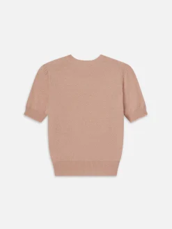 Pointelle Puff Sleeve Sweater in Peony