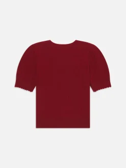 Pointelle Puff Sleeve Sweater in Paprika