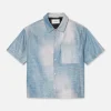 Printed Denim Leather Shirt in Indigo