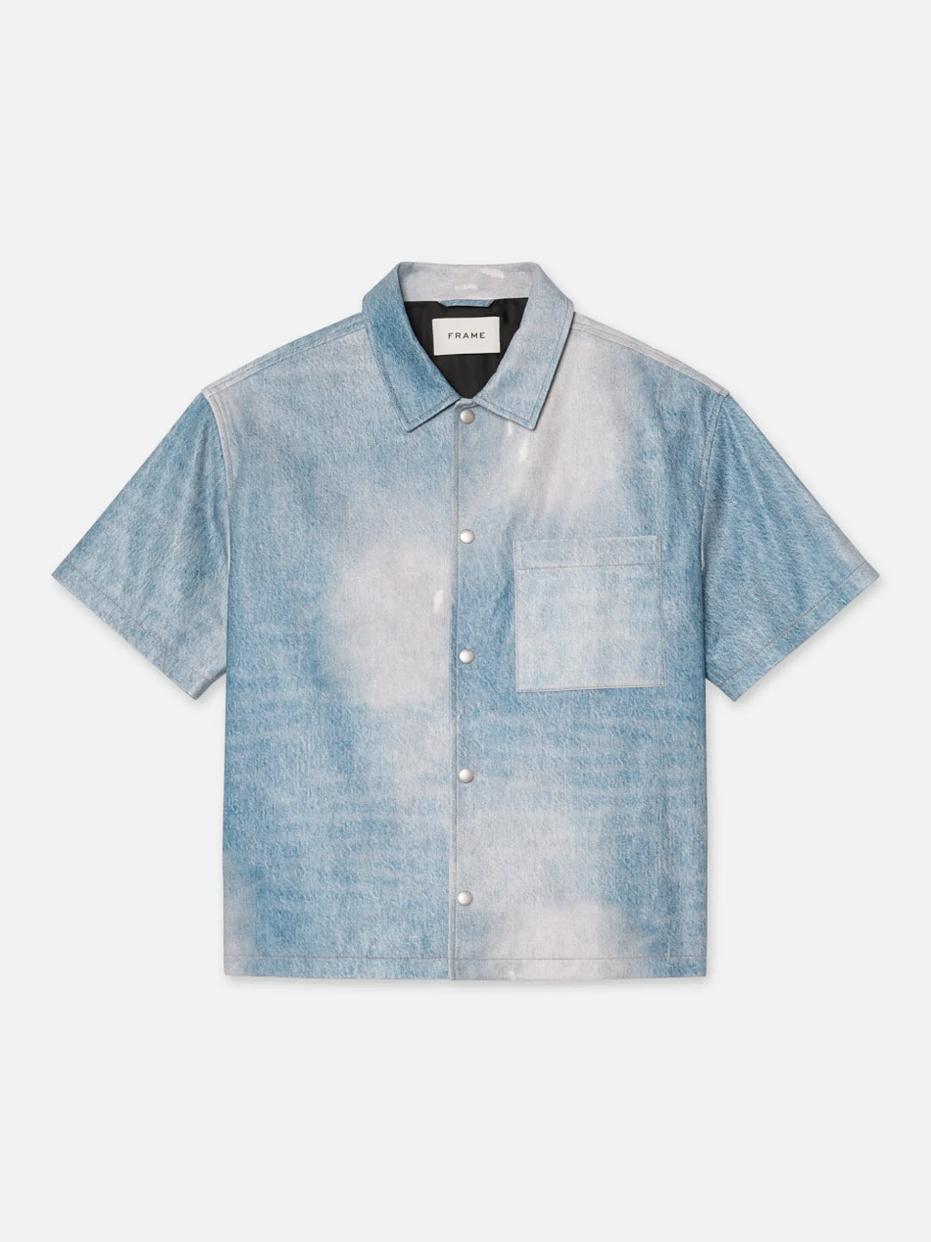 Printed Denim Leather Shirt in Indigo