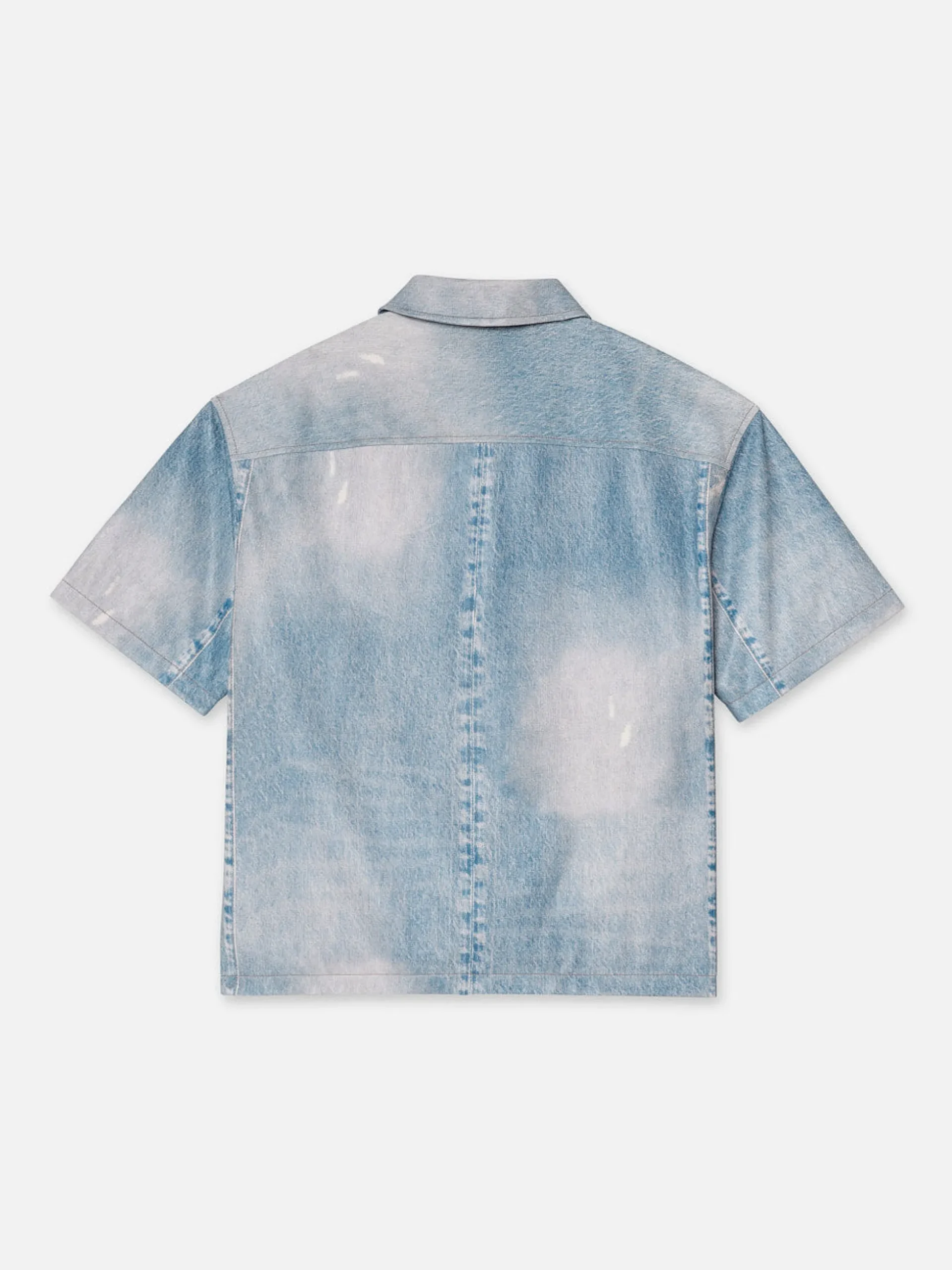 Printed Denim Leather Shirt in Indigo
