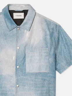 Printed Denim Leather Shirt in Indigo