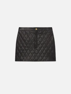 Quilted Leather Skirt in Black