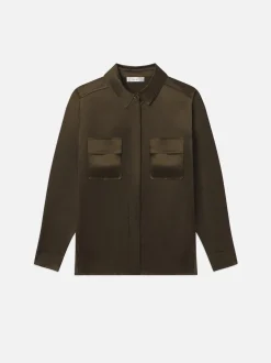 Raw Edge Double Pocket Shirt in Rich Military