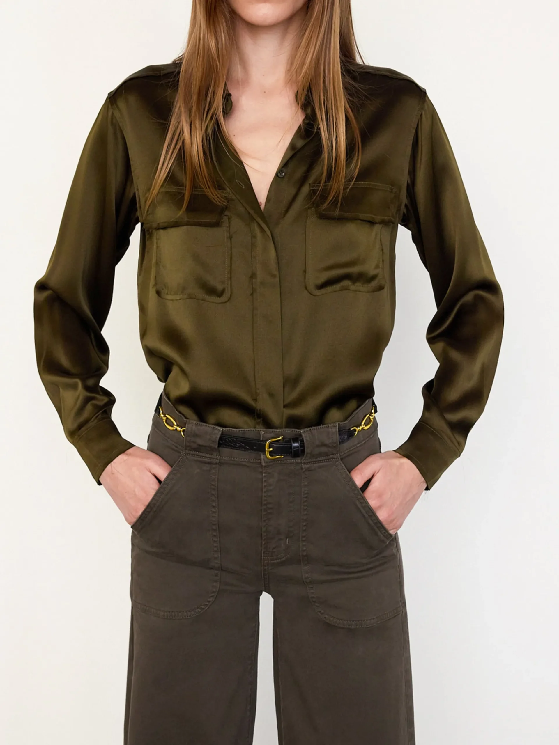 Raw Edge Double Pocket Shirt in Rich Military