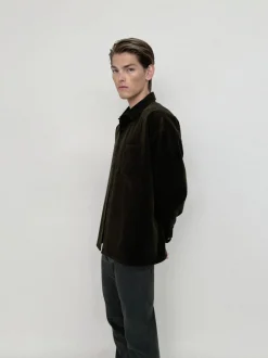 Relaxed Corduroy Overshirt in Dark Olive