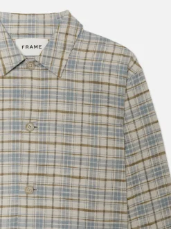 Relaxed Plaid Shirt Jacket in Light Blue Plaid