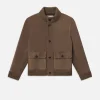 Rib Collar Suede Bomber in Soft Mocha
