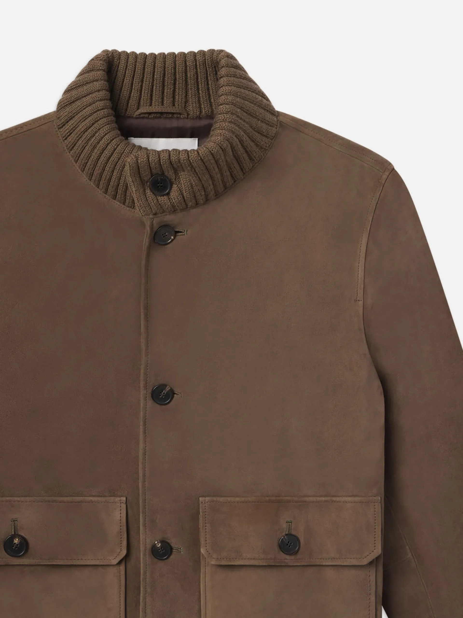 Rib Collar Suede Bomber in Soft Mocha