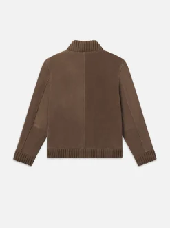 Rib Collar Suede Bomber in Soft Mocha