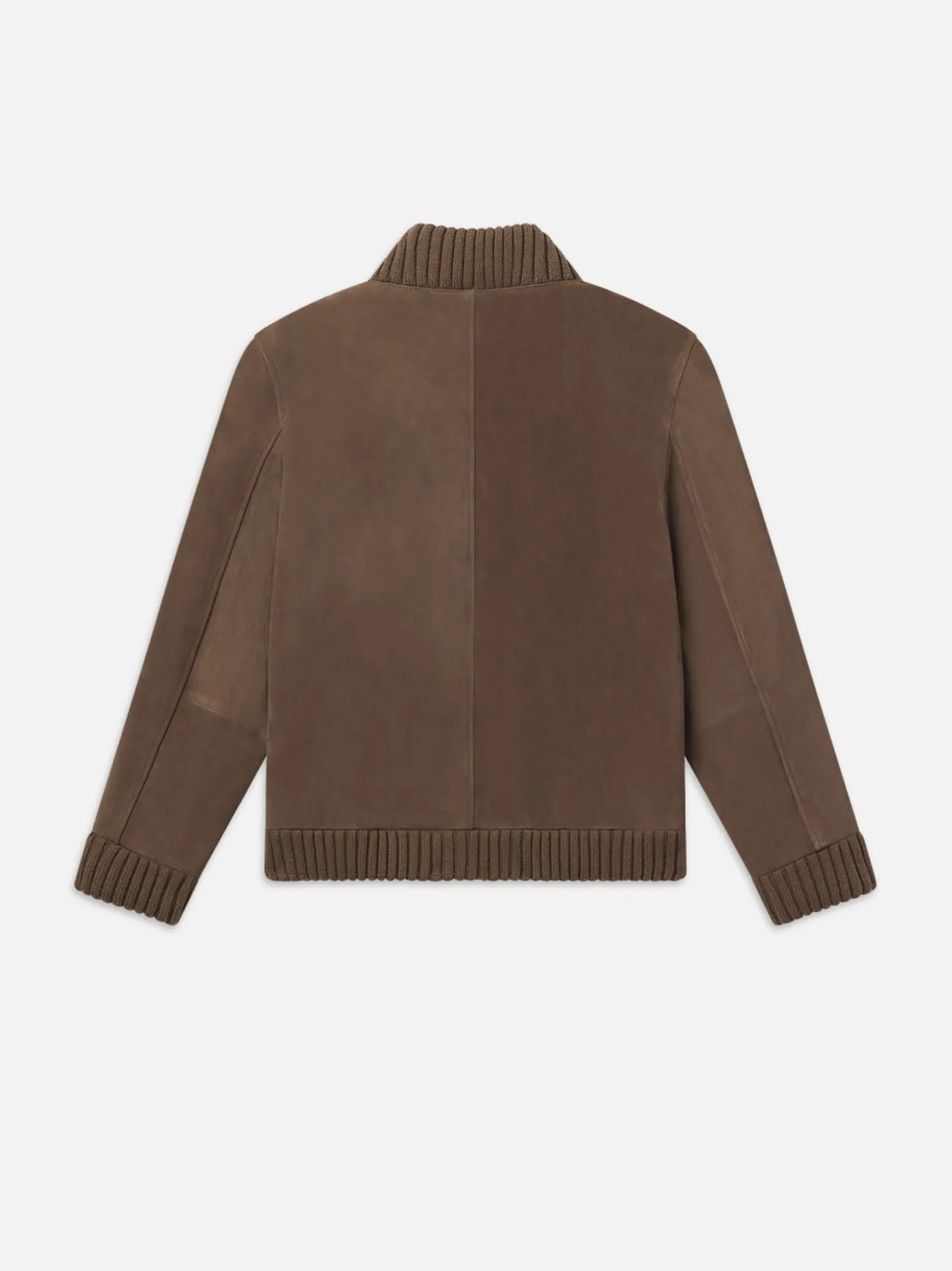 Rib Collar Suede Bomber in Soft Mocha