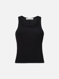 Rib Scoop Neck Tank in Black