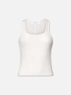 Rib Scoop Neck Tank in White
