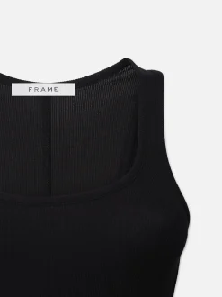 Rib Scoop Neck Tank in Black