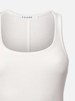 Rib Scoop Neck Tank in White