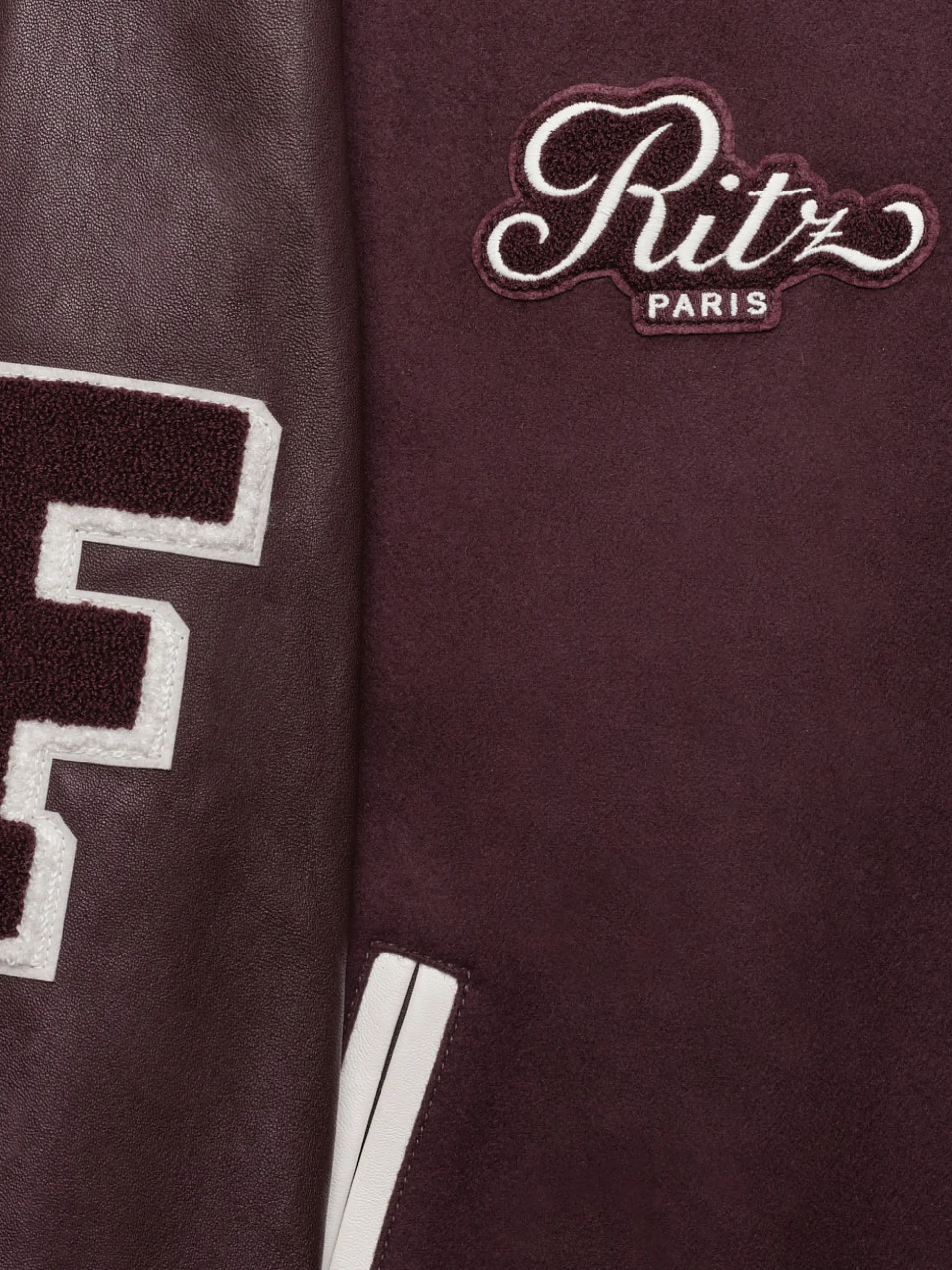 Ritz Unisex Varsity Jacket in Bordeaux