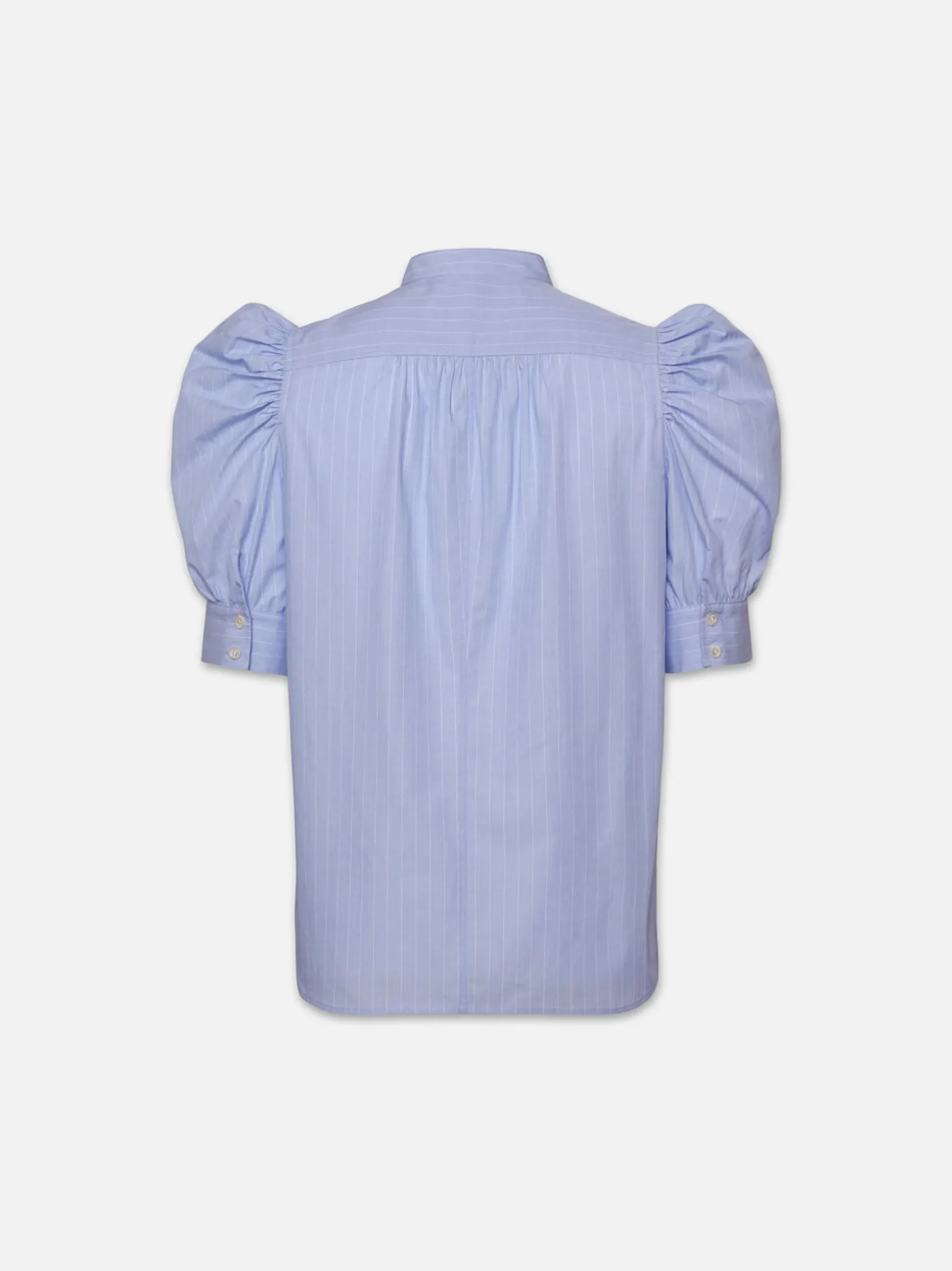 Ruched Puff Sleeve Shirt in Chambray Blue