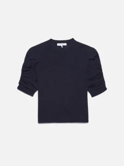 Ruched Sleeve Cashmere Sweater in Navy