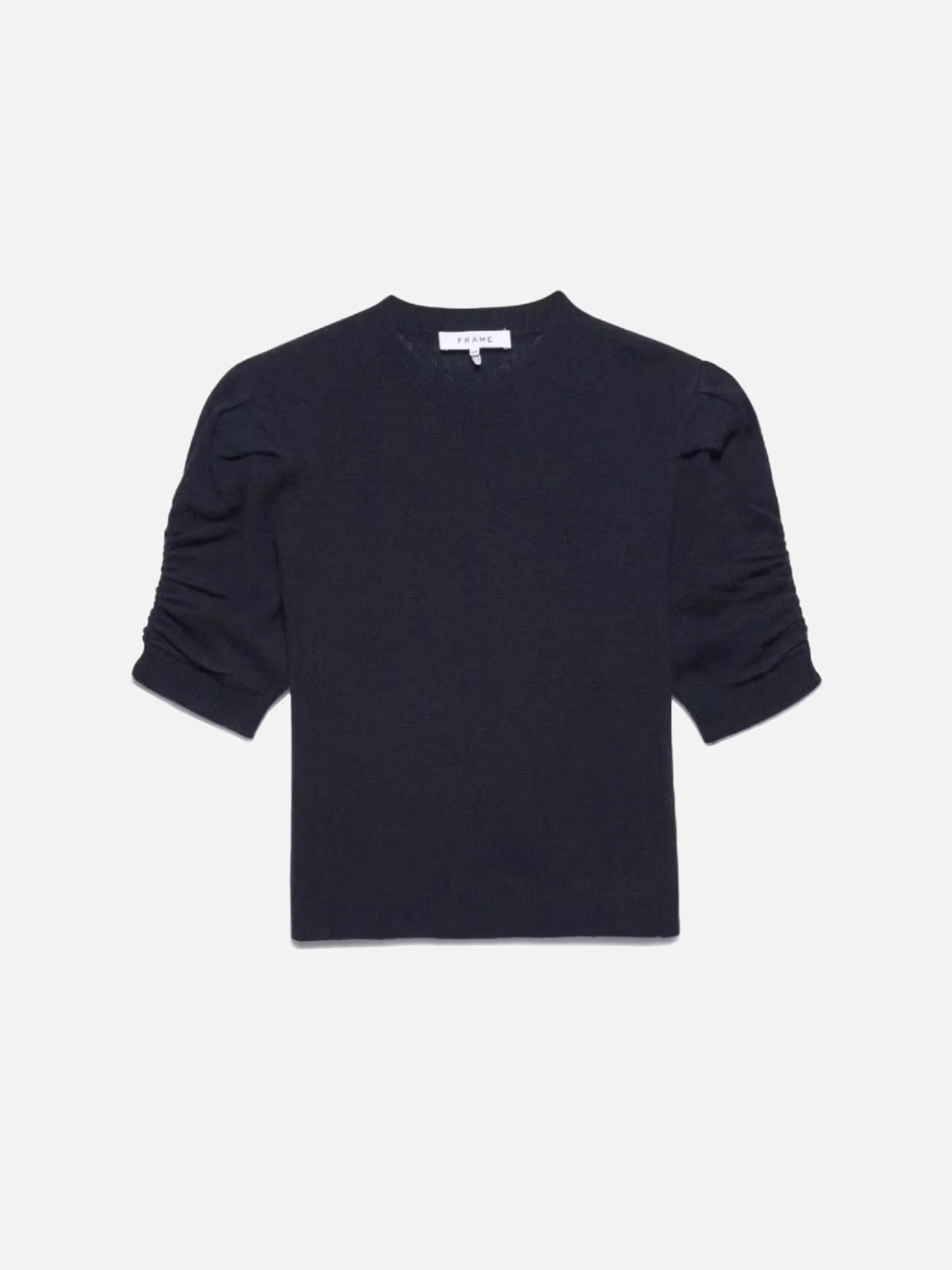 Ruched Sleeve Cashmere Sweater in Navy