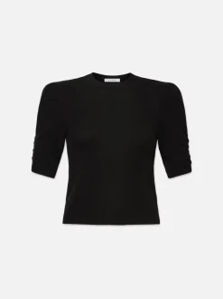 Ruched Sleeve Cashmere Sweater in Noir