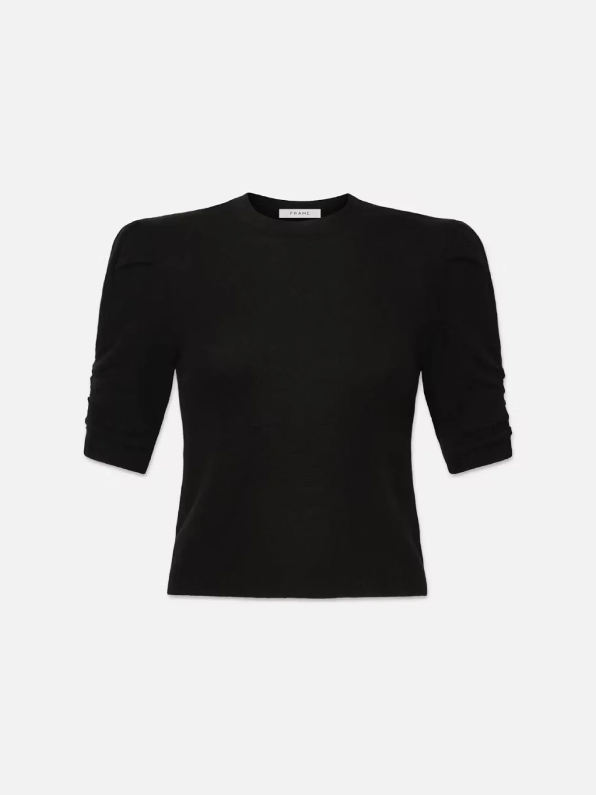 Ruched Sleeve Cashmere Sweater in Noir