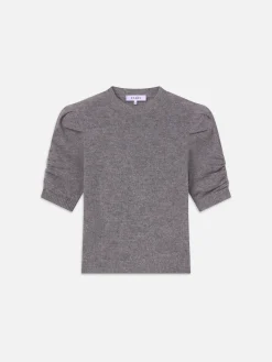 Ruched Sleeve Cashmere Sweater in Gris Heather