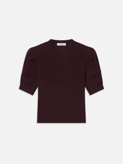 Ruched Sleeve Cashmere Sweater in Wine