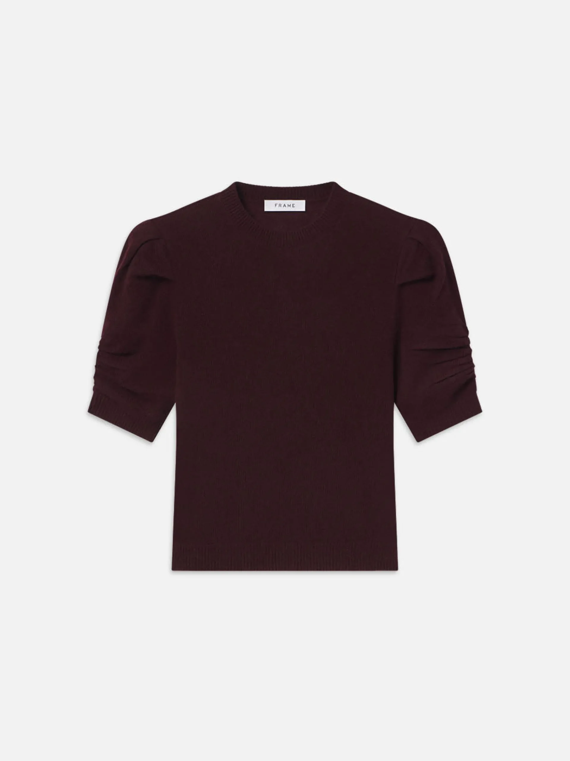 Ruched Sleeve Cashmere Sweater in Wine
