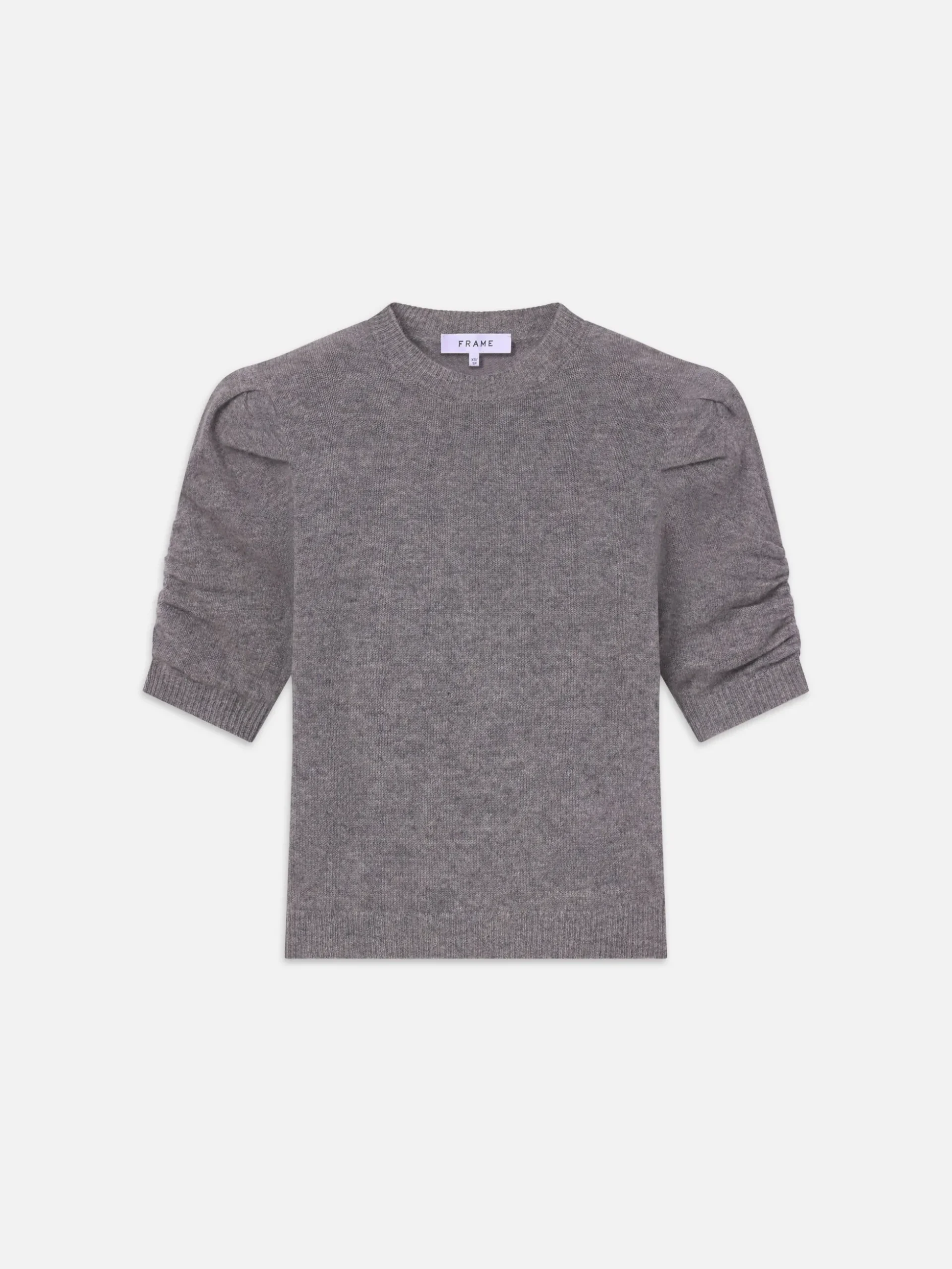 Ruched Sleeve Cashmere Sweater in Gris Heather