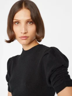 Ruched Sleeve Cashmere Sweater in Noir