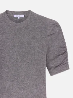 Ruched Sleeve Cashmere Sweater in Gris Heather
