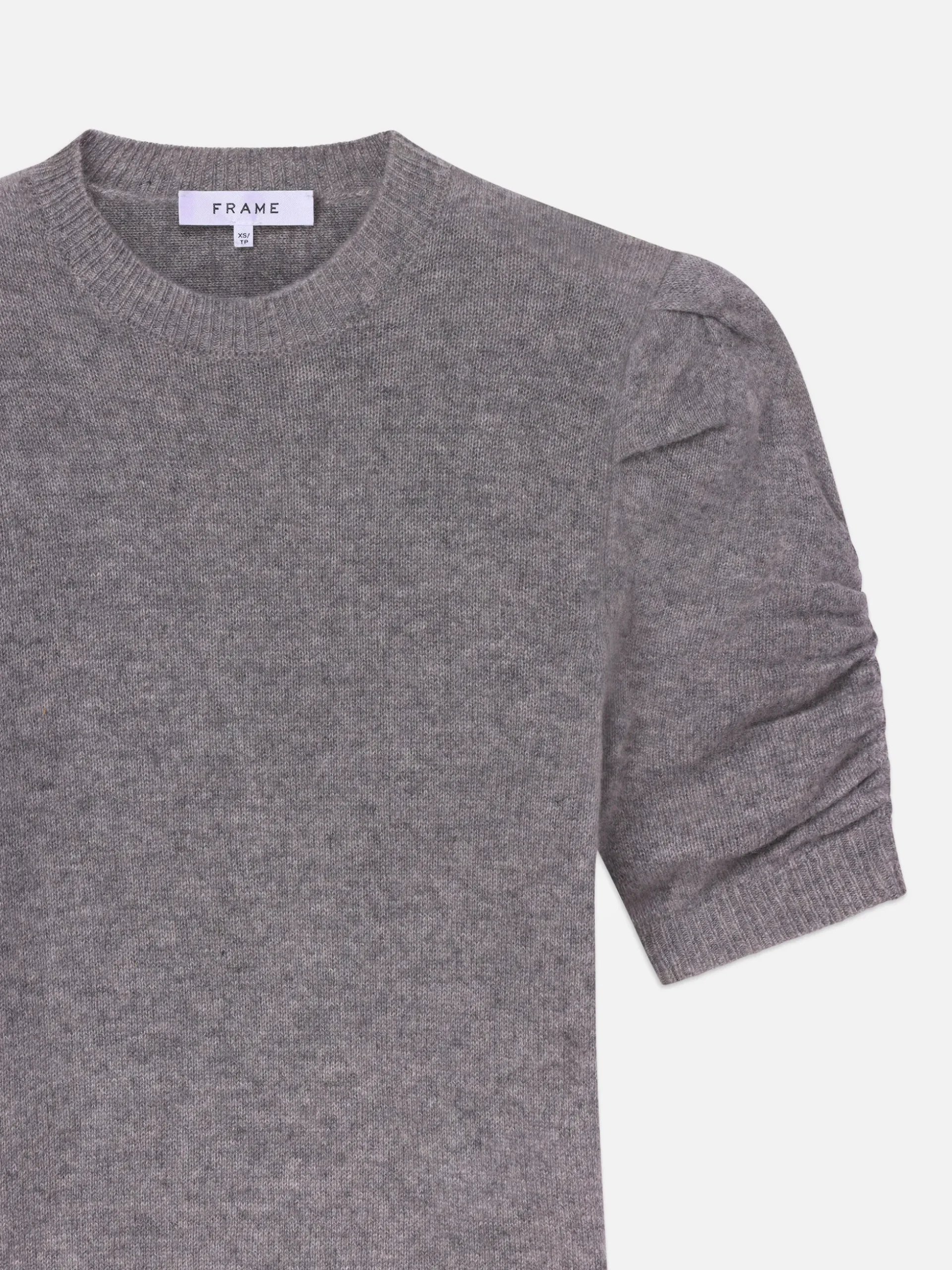 Ruched Sleeve Cashmere Sweater in Gris Heather