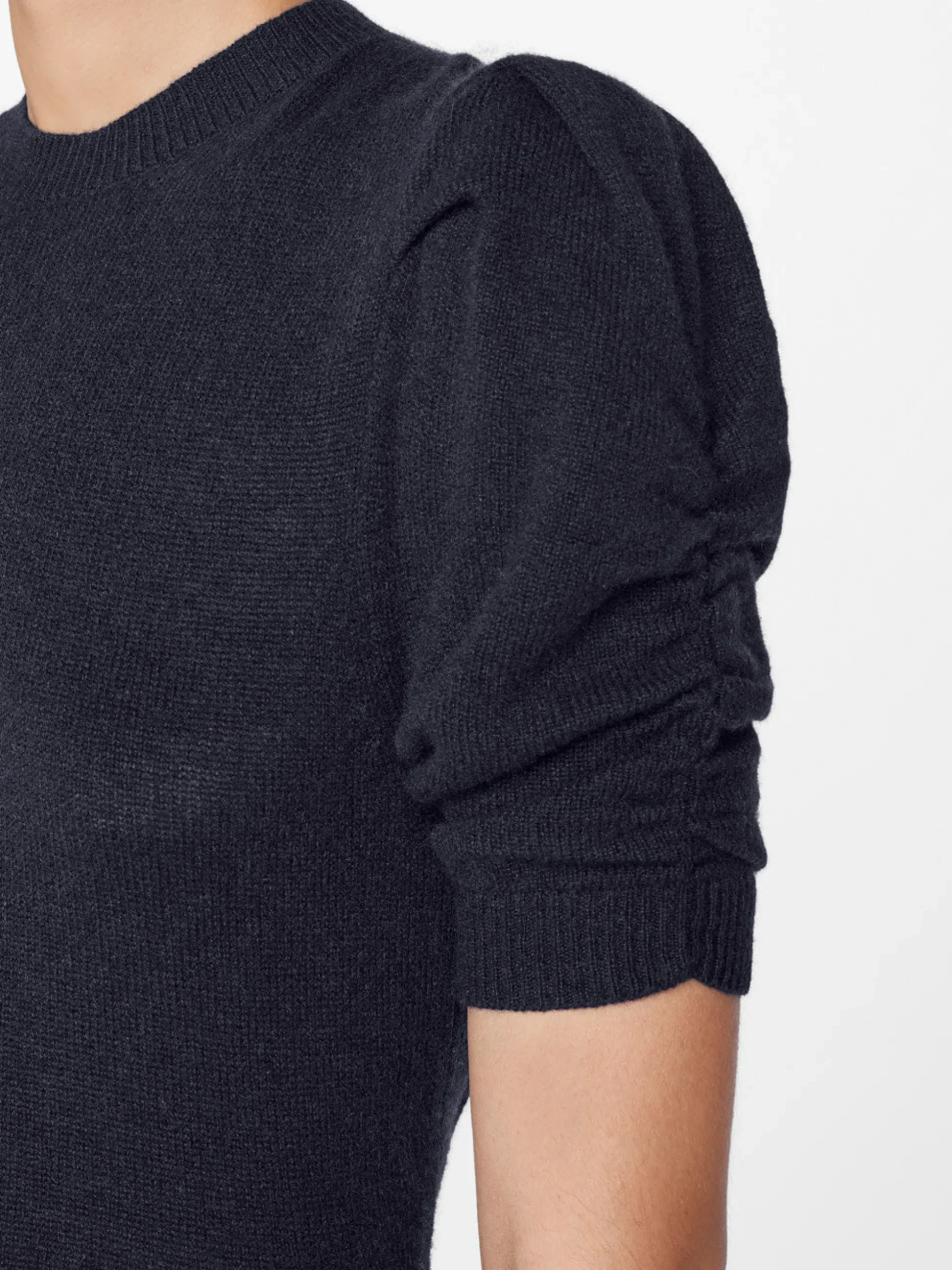 Ruched Sleeve Cashmere Sweater in Navy